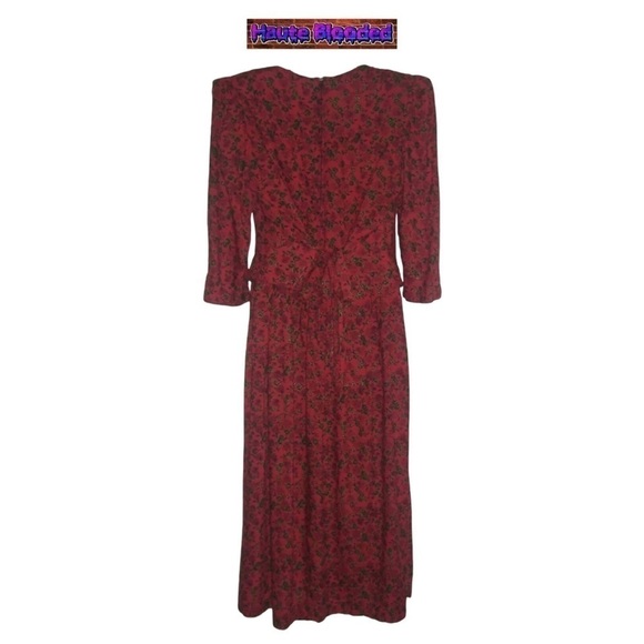 Vintage 80's Miss Dorby Red Flower Pearl Lace Prairie Dress Cottagecore Cottage - Picture 5 of 15